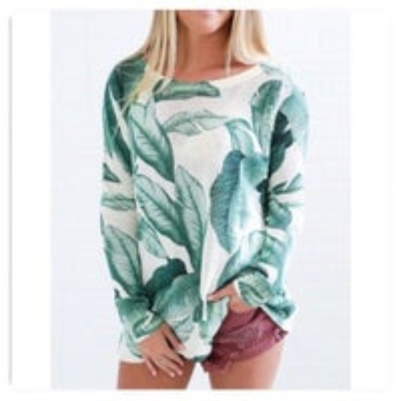 Show Me Your MuMu Sweaters - Show Me Your Mumu Ryan Rene Palm Leaf Tropical Knit Sweater Small